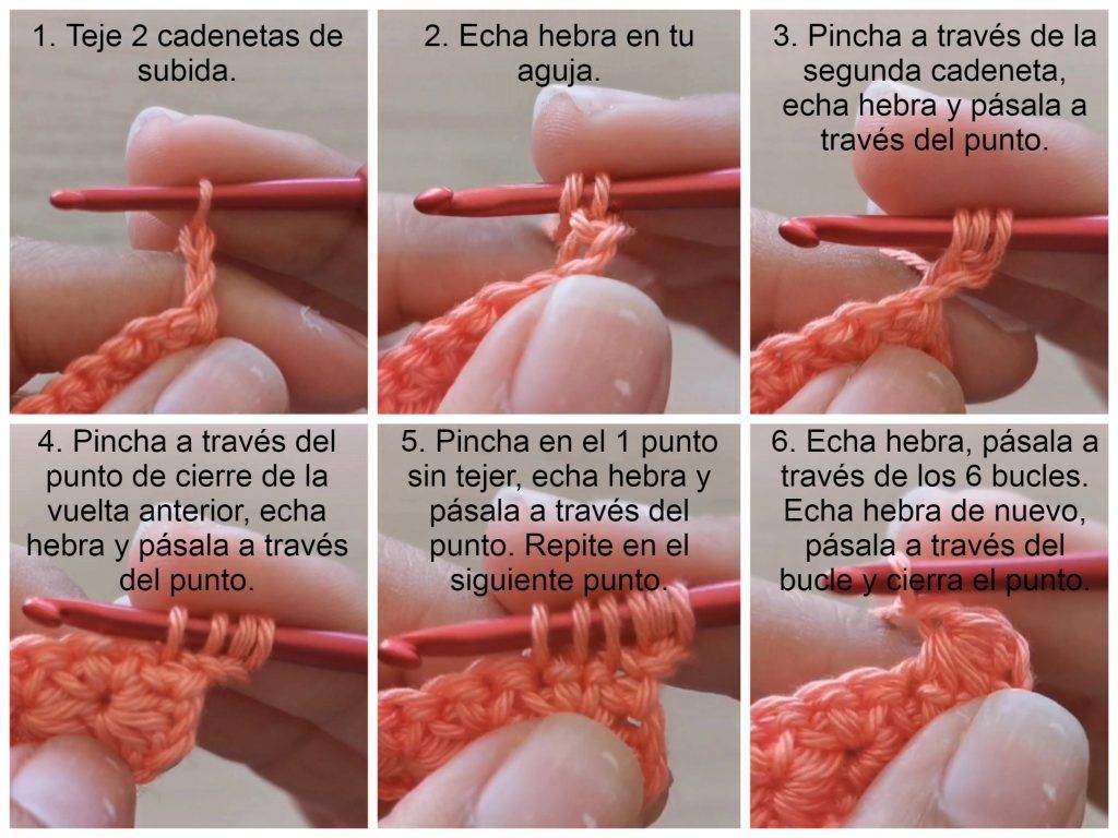 Patrón marcapáginas estrella a crochet. Paso a paso del primer punto estrella de las vueltas impares